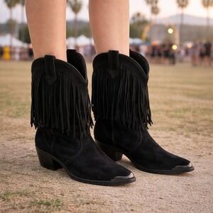Harley-Davidson Women's Black Suede Fringe Cowboy Boots Size 6.5